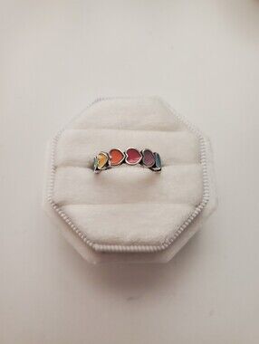 James Avery Rainbow Enamel Connected Hearts Ring - 925 Sterling Silver